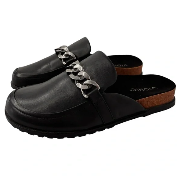Vionic Georgie Mule Black Leather Womens Comfort Shoe Size 8.5 Arch Support NEW! - Picture 1 of 13